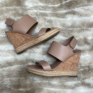 Charles David Oriel Jute trimmed leather cork wedge sandals